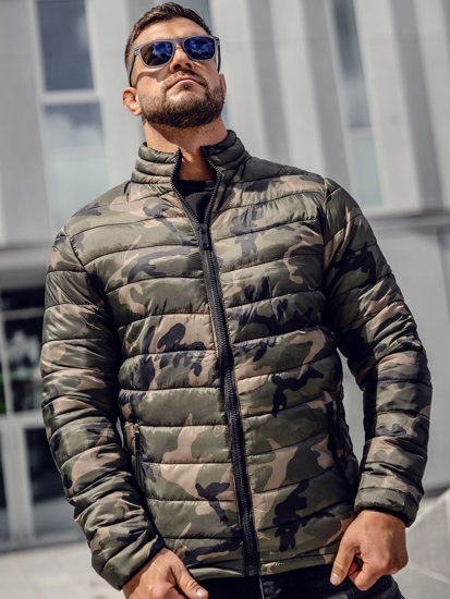 Bolf Herren Gepolsterte Winterjacke Camo Grün  SM80A