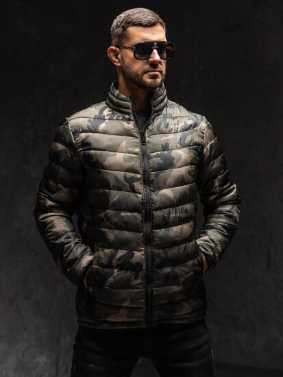 Bolf Herren Gepolsterte Winterjacke Camo Grün  SM80A1