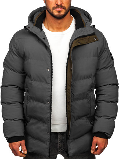 Bolf Herren Gepolsterte Winterjacke Parka Grau  7330