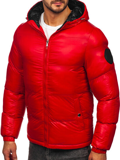 Bolf Herren Gepolsterte Winterjacke Puffer mit Kapuze Rot  5M3198