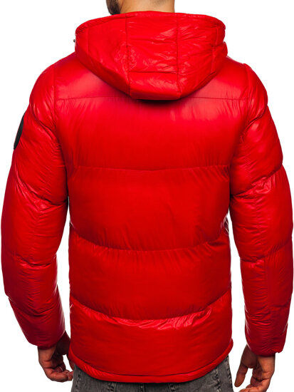 Bolf Herren Gepolsterte Winterjacke Puffer mit Kapuze Rot  5M3198