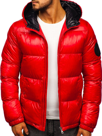 Bolf Herren Gepolsterte Winterjacke Puffer mit Kapuze Rot  99311