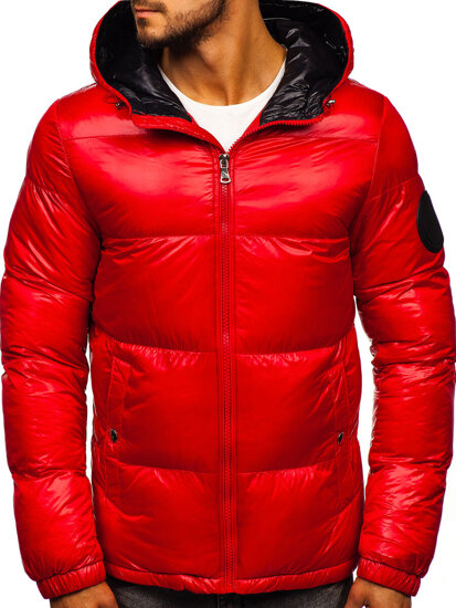 Bolf Herren Gepolsterte Winterjacke Puffer mit Kapuze Rot  99311