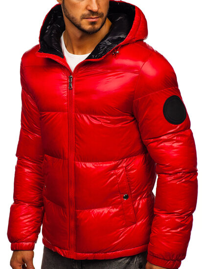 Bolf Herren Gepolsterte Winterjacke Puffer mit Kapuze Rot  99311