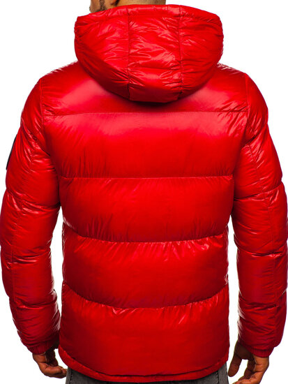 Bolf Herren Gepolsterte Winterjacke Puffer mit Kapuze Rot  99311