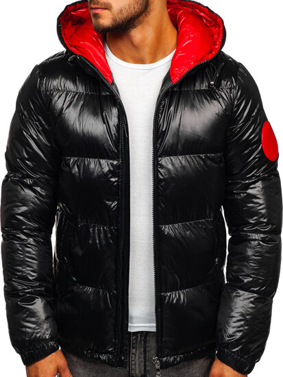 Bolf Herren Gepolsterte Winterjacke Puffer mit Kapuze Schwarz 99311