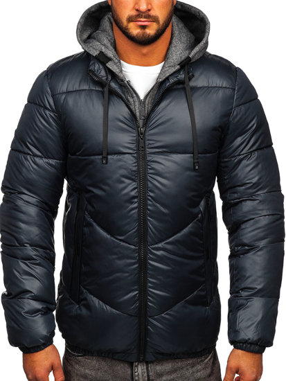 Bolf Herren Gepolsterte Winterjacke Schwarzgrau  B2906