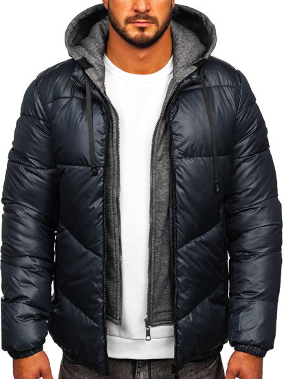 Bolf Herren Gepolsterte Winterjacke Schwarzgrau  B2906