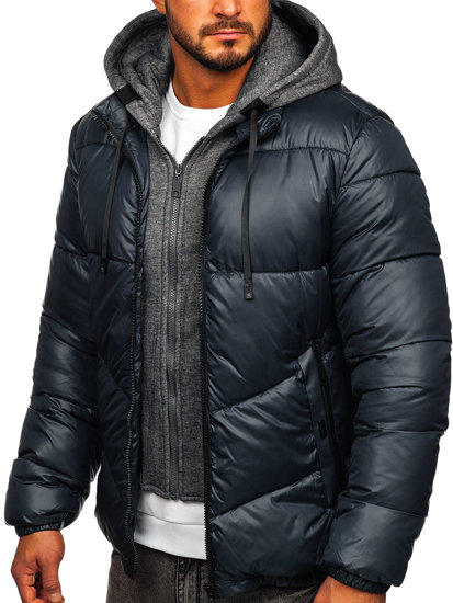 Bolf Herren Gepolsterte Winterjacke Schwarzgrau  B2906