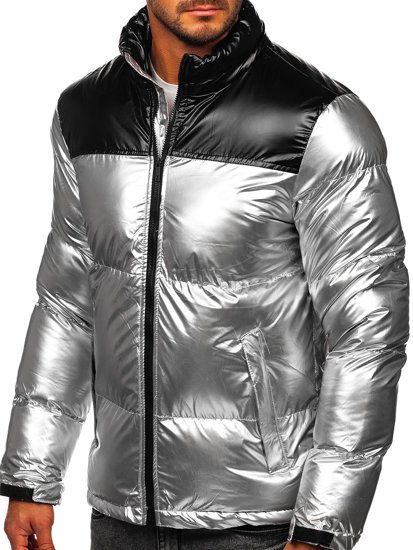 Bolf Herren Gepolsterte Winterjacke Silber 1188