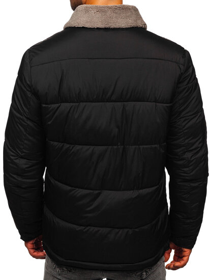 Bolf Herren Gepolsterte Winterjacke mit Kunstfell Schwarz  31M5010