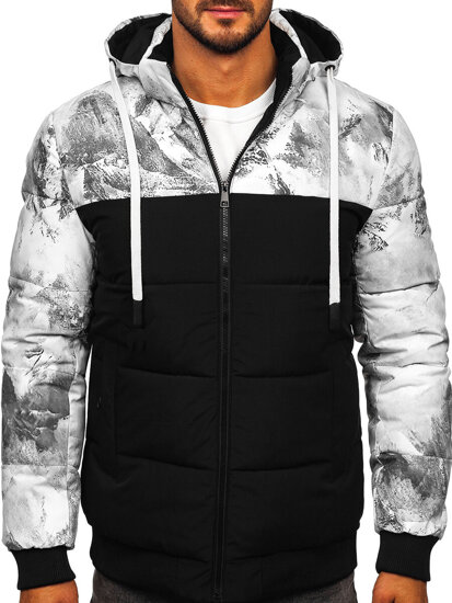 Bolf Herren Gepolsterte Winterjacke mit Motiv Schwarz31M5029