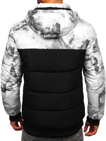 Bolf Herren Gepolsterte Winterjacke mit Motiv Schwarz31M5029