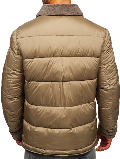 Bolf Herren Gepolsterte Winterjacke mit Teddyfell-Kragen Beige 31M5010