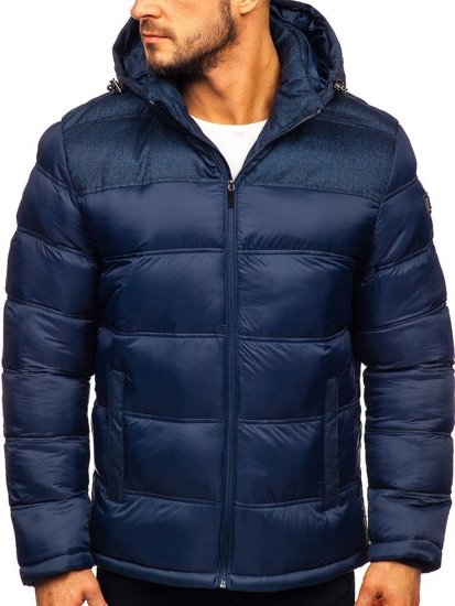 Bolf Herren Geposlsterte Winterjacke Sport Jacke Dunkelblau  AB72