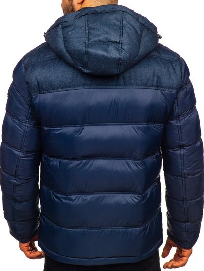 Bolf Herren Geposlsterte Winterjacke Sport Jacke Dunkelblau  AB72