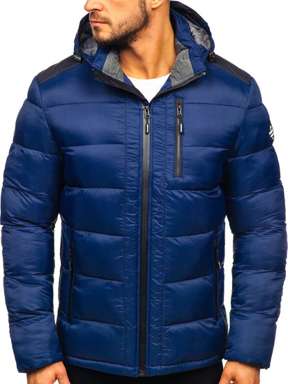 Bolf Herren Geposlsterte Winterjacke Sport Jacke Dunkelblau  AB98