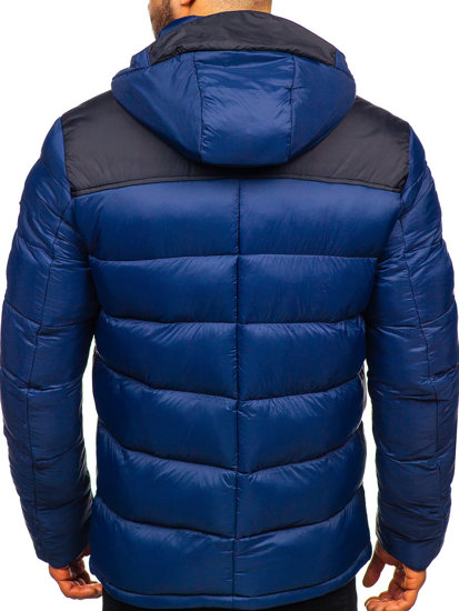 Bolf Herren Geposlsterte Winterjacke Sport Jacke Dunkelblau  AB98