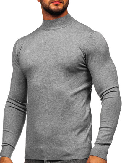 Bolf Herren Halb Rollgragenpullover Basic Grau  W1-1725