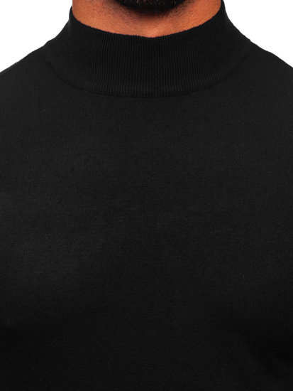 Bolf Herren Halb Rollgragenpullover Basic Schwarz  W1-1725