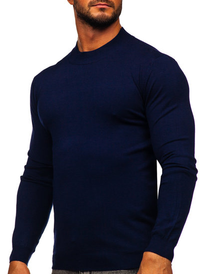 Bolf Herren Halb Rollkargenpullover Basic Dunkelblau  MMB603