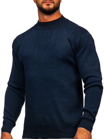 Bolf Herren Halb Rollkragenpullover Basic Dunkalblau  S8561