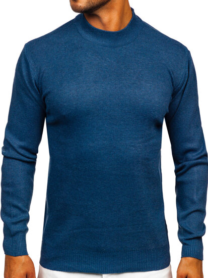 Bolf Herren Halb Rollkragenpullover Basic Dunkelblau  S8519