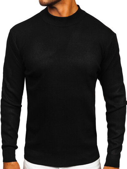 Bolf Herren Halb Rollkragenpullover Basic Schwarz  S8519