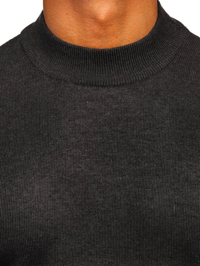 Bolf Herren Halb Rollkragenpullover Basic Schwarzgrau  S8519