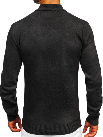 Bolf Herren Halb Rollkragenpullover Basic Schwarzgrau  S8519