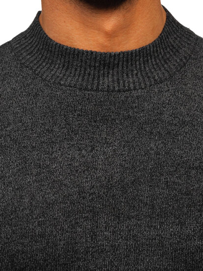 Bolf Herren Halb Rollkragenpullover basic Schwarzgrau  S8727