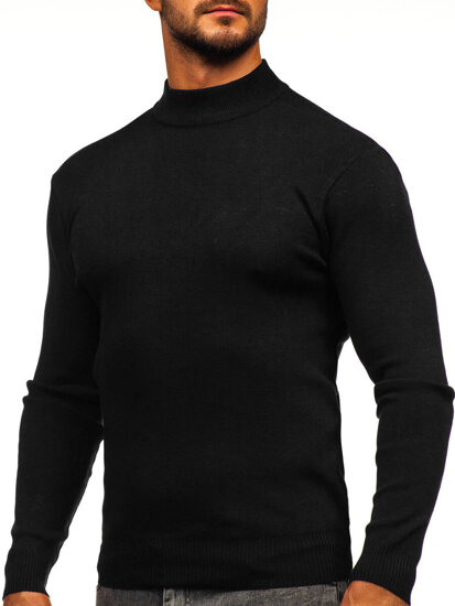 Bolf Herren Halb Rrollkragenpullover basic Schwarz H2402