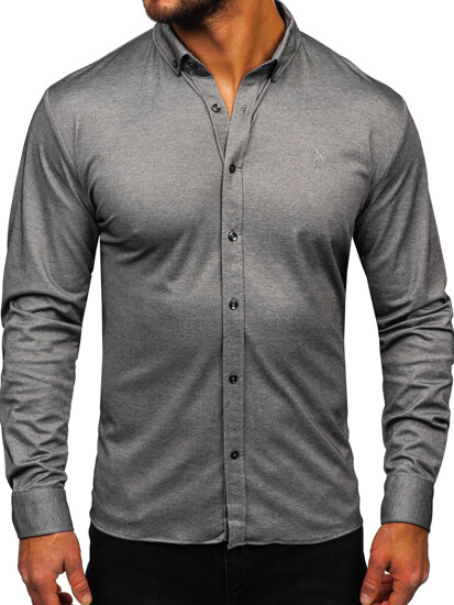 Bolf Herren Hemd Casual Langarm Anthrazit 500