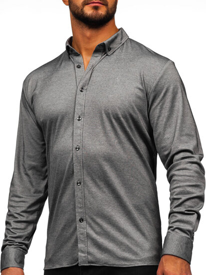 Bolf Herren Hemd Casual Langarm Anthrazit 500