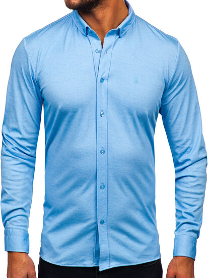 Bolf Herren Hemd Casual Langarm Blau 500