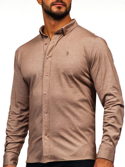 Bolf Herren Hemd Casual Langarm Braun  500