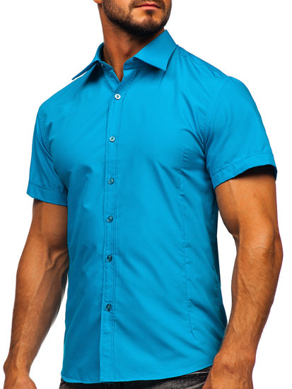 Bolf Herren Hemd Elegant Kurzarm Blau  7501