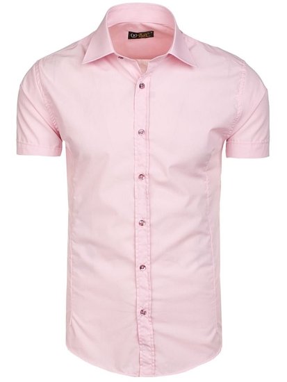 Bolf Herren Hemd Elegant Kurzarm Rosa  7501