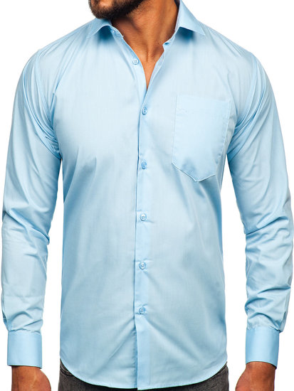 Bolf Herren Hemd Elegant Langarm Azurblau  M14