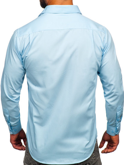 Bolf Herren Hemd Elegant Langarm Azurblau  M14