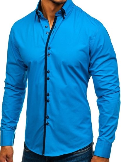 Bolf Herren Hemd Elegant Langarm Blau  1721-A