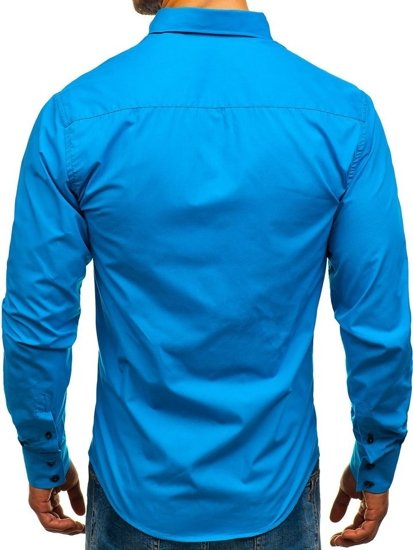 Bolf Herren Hemd Elegant Langarm Blau  1721-A