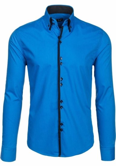 Bolf Herren Hemd Elegant Langarm Blau  1721-A