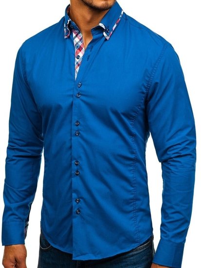 Bolf Herren Hemd Elegant Langarm Blau  4704-1