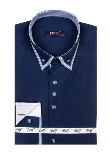 Bolf Herren Hemd Elegant Langarm Dunkelblau  6929-A