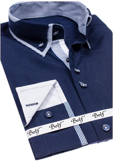 Bolf Herren Hemd Elegant Langarm Dunkelblau  6929-A