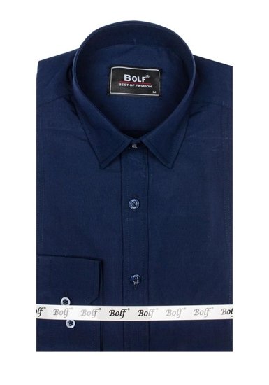 Bolf Herren Hemd Elegant Langarm Dunkelblau  6944