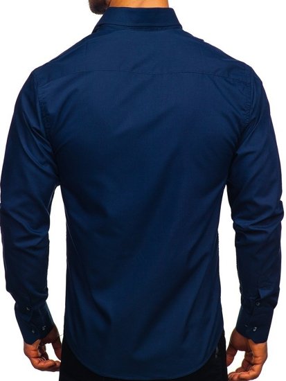 Bolf Herren Hemd Elegant Langarm Dunkelblau  6944