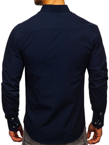 Bolf Herren Hemd Elegant Langarm Dunkelblau 8840-1