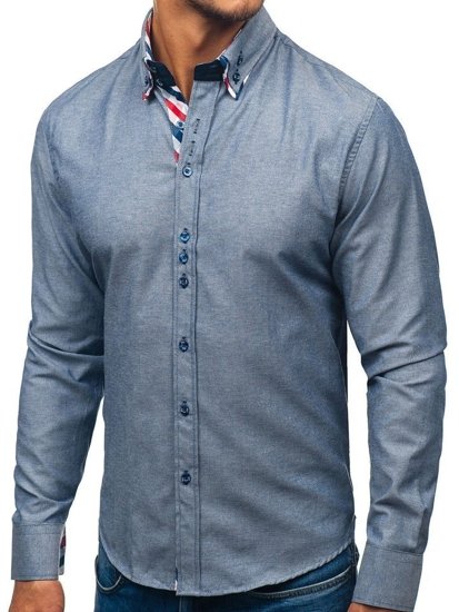 Bolf Herren Hemd Elegant Langarm Grau  2759